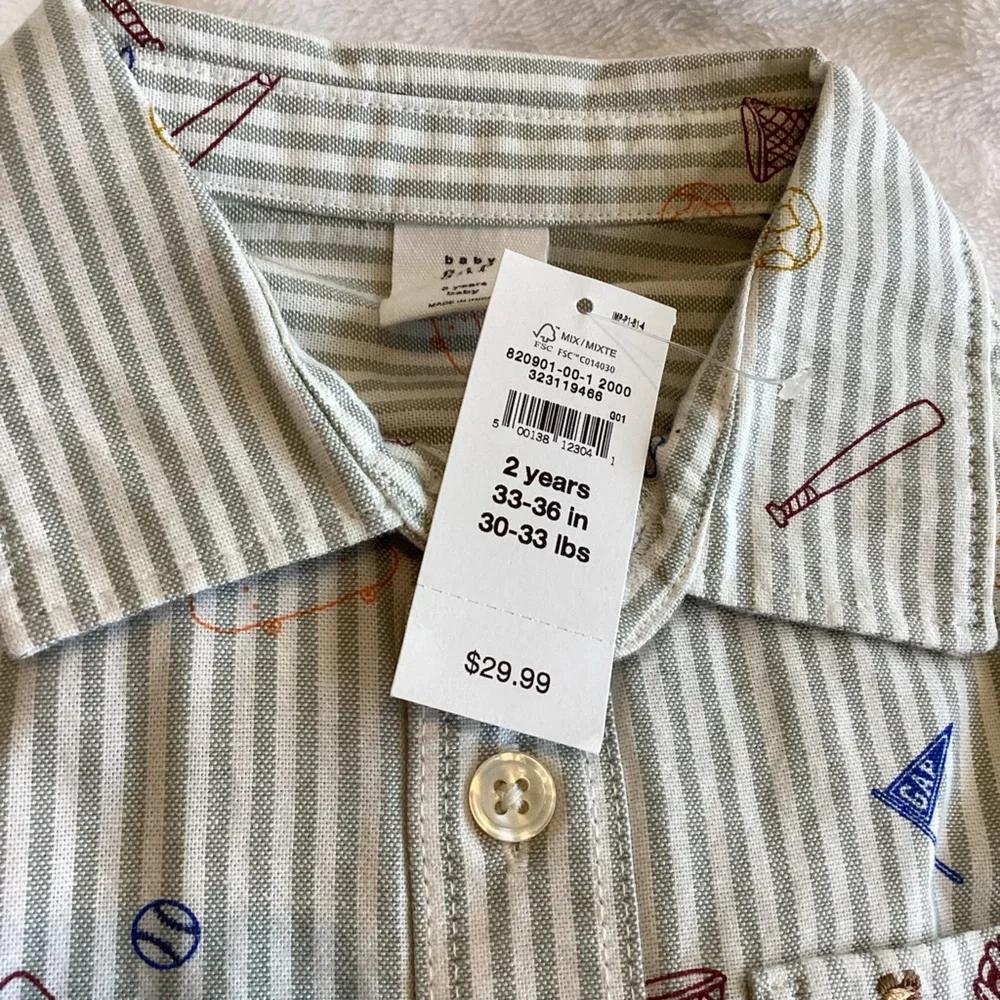 Baby GAP Collared Button Down Long Sleeve Shirt Baseball Football Basketball
